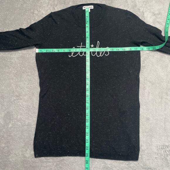 Whistles Sweater Womens 6 Black Etoiles Metallic Shiny Soft Cozy Crewneck - Picture 8 of 9